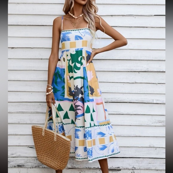 Dresses & Skirts - Boho Floral Geo Patchwork Cami Dress